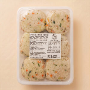 Glutinous-Rice-Ball2 Commercial retail packaging of frozen savory glutinous rice rolls in tofu skin for wholesale distribution